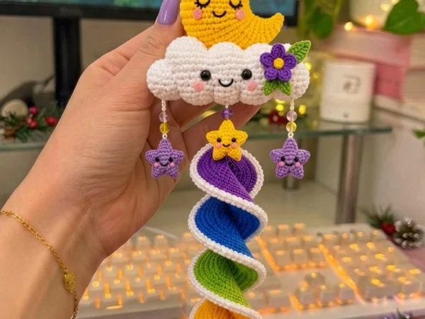 Luna the Sleepy Moon Rainbow Suncatcher Amigurumi Pattern