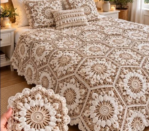 Sunburst Hexagon Bedspread — Free Crochet Pattern