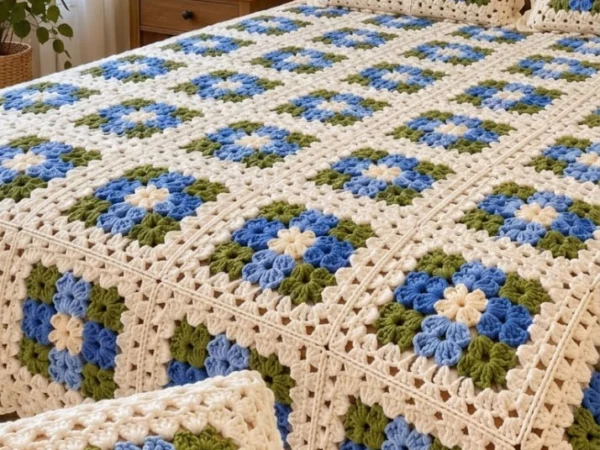 Dimensional Flower Garden Granny Square Bedspread — Free Crochet Pattern