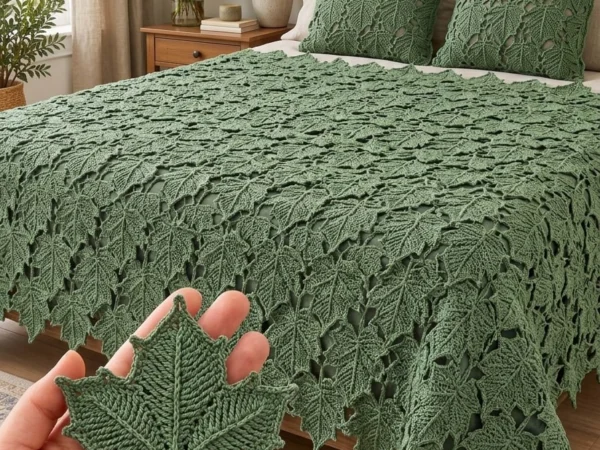Sage Green Maple Leaf Bedspread — Free Crochet Pattern