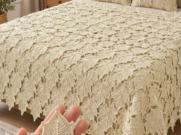 Cream Maple Leaf Bedspread — Free Crochet Pattern