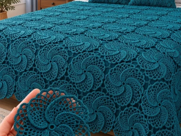 Teal Pinwheel Mandala Bedspread — Free Crochet Pattern