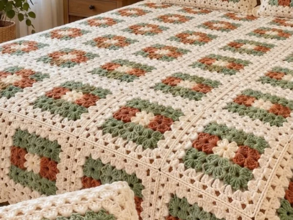 Retro Earth Tone Granny Square Bedspread — Free Crochet Pattern