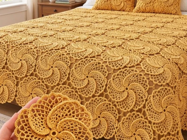 Mustard Pinwheel Mandala Bedspread — Free Crochet Pattern