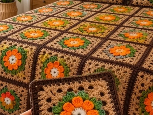 Autumn Sunflower Granny Square Bedspread — Free Crochet Pattern