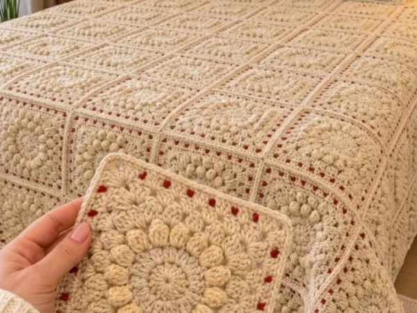Cream Floral Medallion Striped Bedspread — Free Crochet Pattern