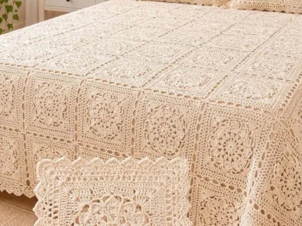 Cream Floral Mandala Framed Square Bedspread — Free Crochet Pattern