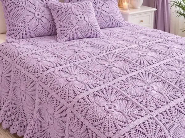 Lavender Pineapple Flower Medallion Bedspread — Free Crochet Pattern