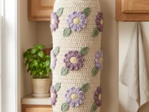 3D Purple Daisy & Cream Cylindrical Bag Dispenser — Comprehensive Crochet Pattern