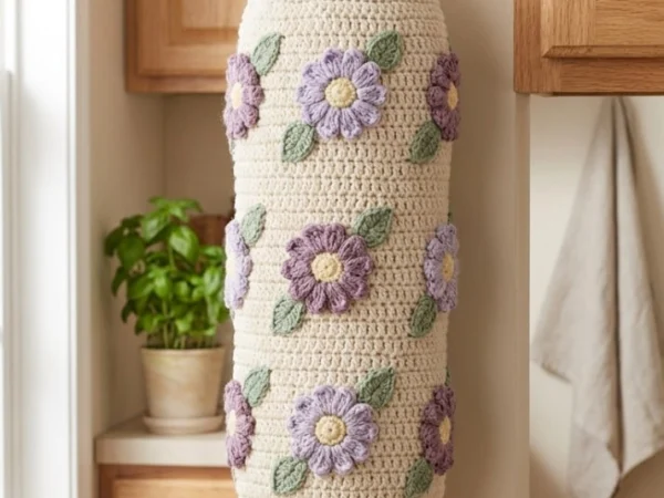 3D Purple Daisy & Cream Cylindrical Bag Dispenser — Comprehensive Crochet Pattern