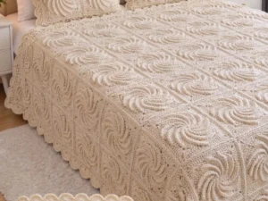 Cream Pinwheel Spiral Relief Bedspread — Free Crochet Pattern